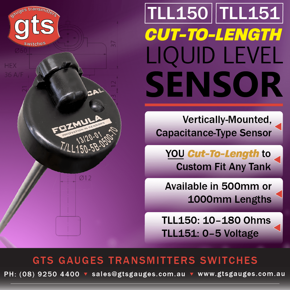 TLL150 &amp; TLL151 Cut-to-Length Variable Resistance Sensor