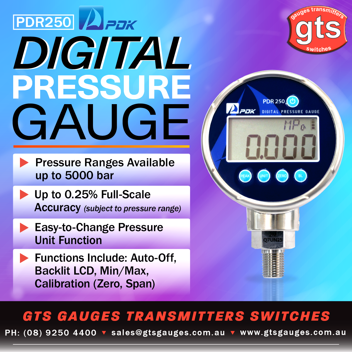 PDK PDR250 Digital Pressure Gauge