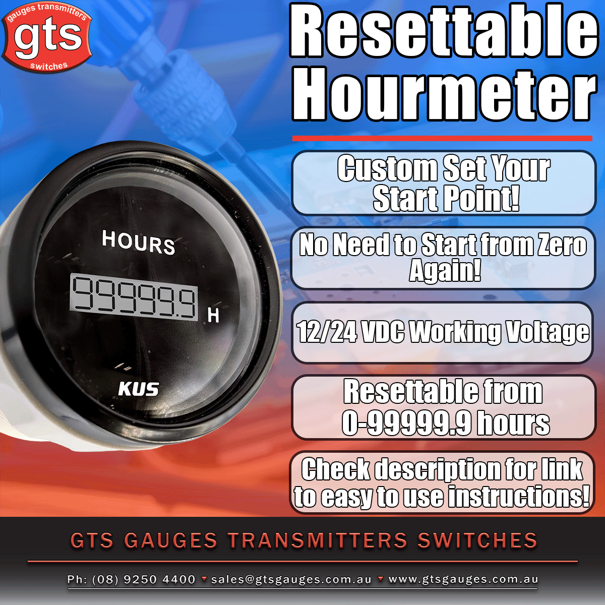 Resettable Hour Meter Keep your progress! GTS Gauges