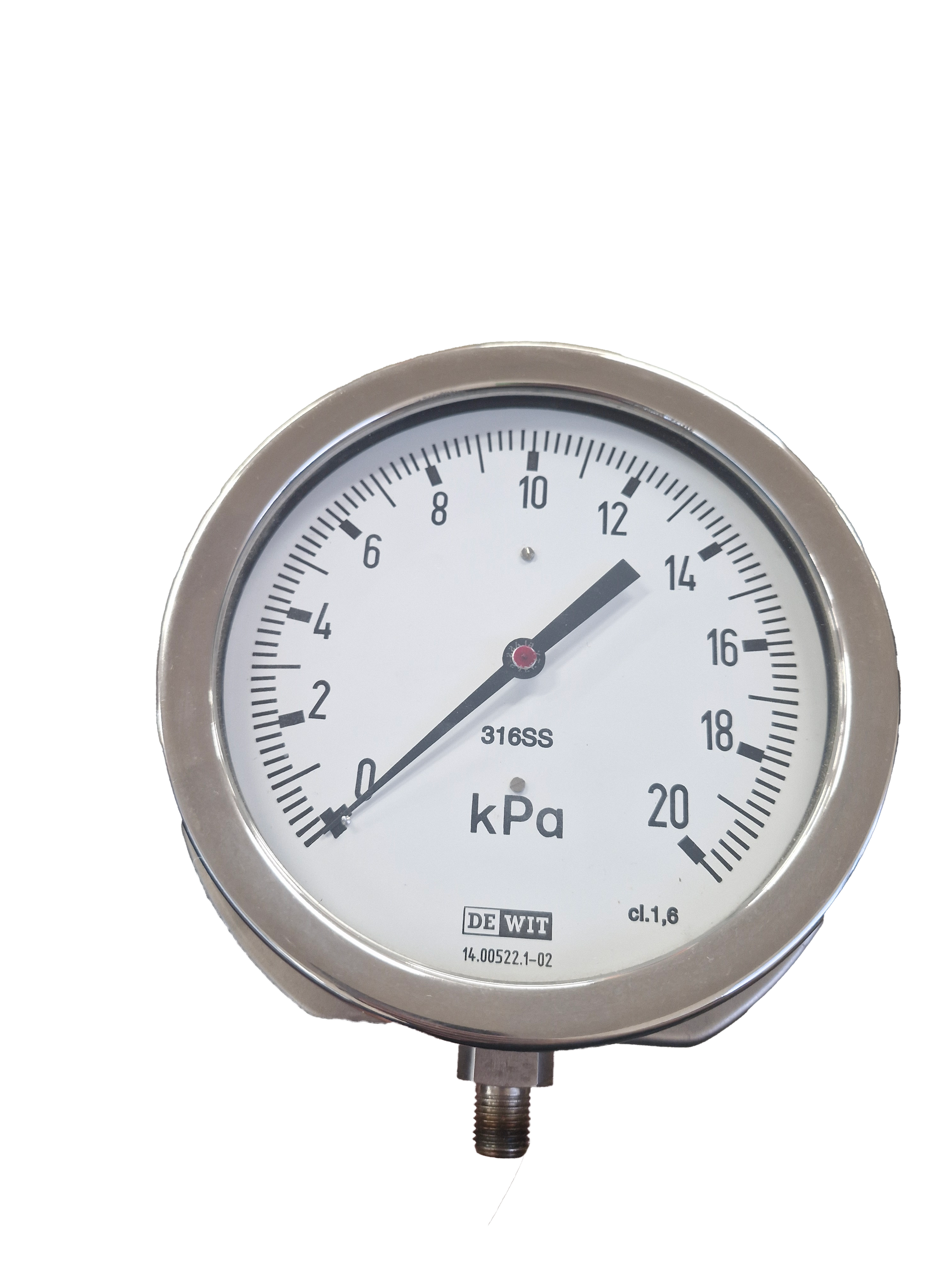 DEWIT - Capsule gauge 150mm, bottom entry, 0..20kpa... rear flange