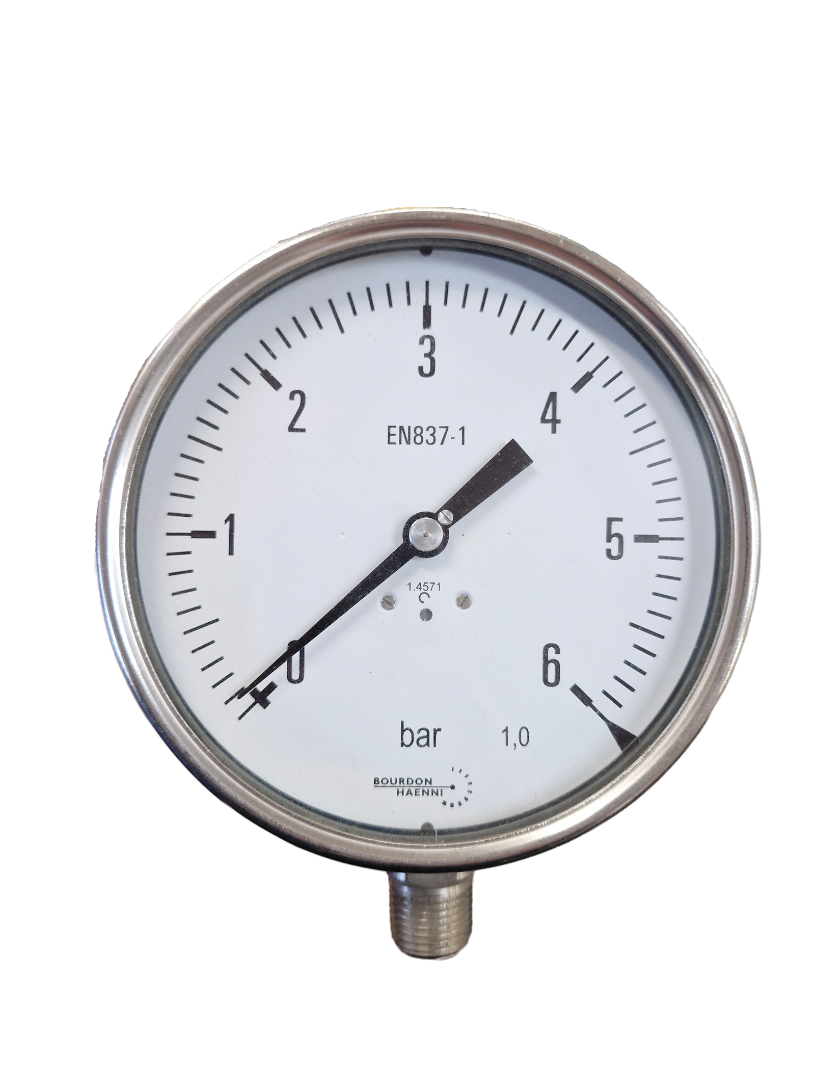 150mm Bottom Entry, All Stainless Steel Pressure Gauge, 1/2"NPT, 0...6 bar