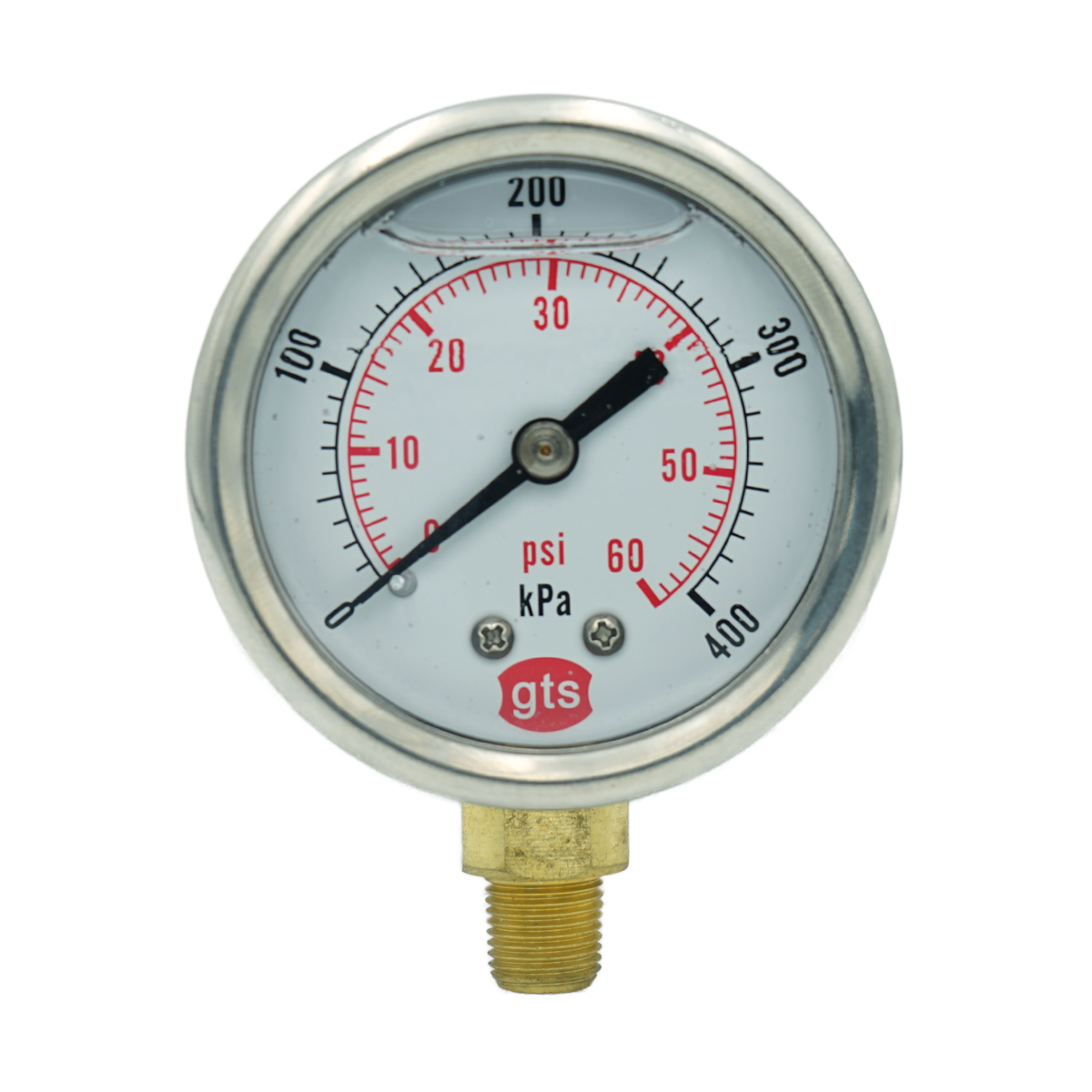 GTS50 50mm Bottom-Entry Pressure Gauge: Brass Internals, 1/8" BSPT