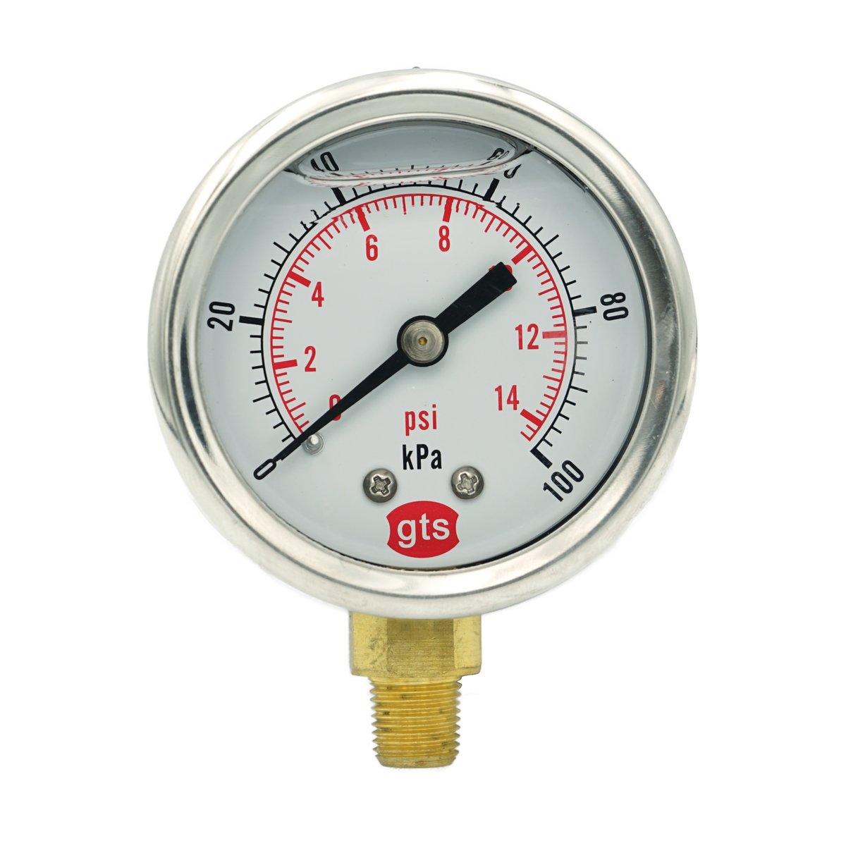 GTS50 50mm Bottom-Entry Pressure Gauge: Brass Internals, 1/8" BSPT