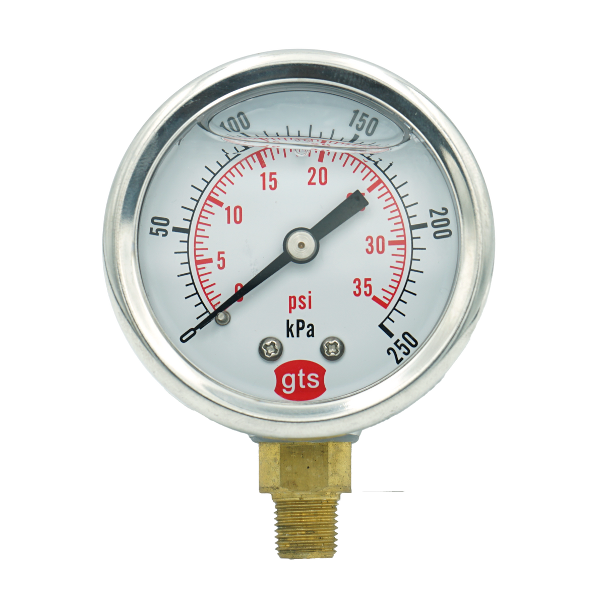 GTS50 50mm Bottom-Entry Pressure Gauge: Brass Internals, 1/8" BSPT