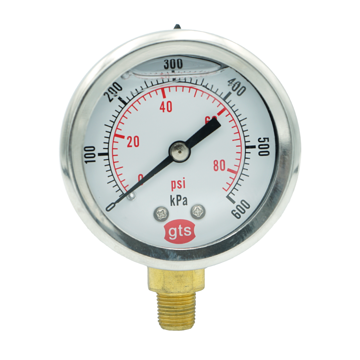 GTS50 50mm Bottom-Entry Pressure Gauge: Brass Internals, 1/8" BSPT