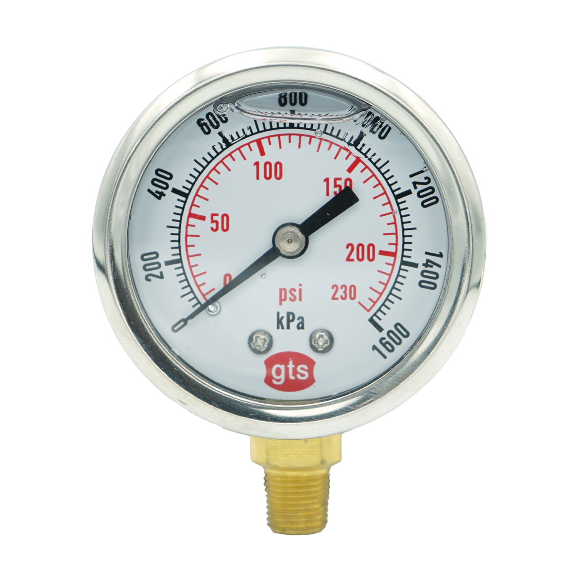 GTS50 50mm Bottom-Entry Pressure Gauge: Brass Internals, 1/8" BSPT