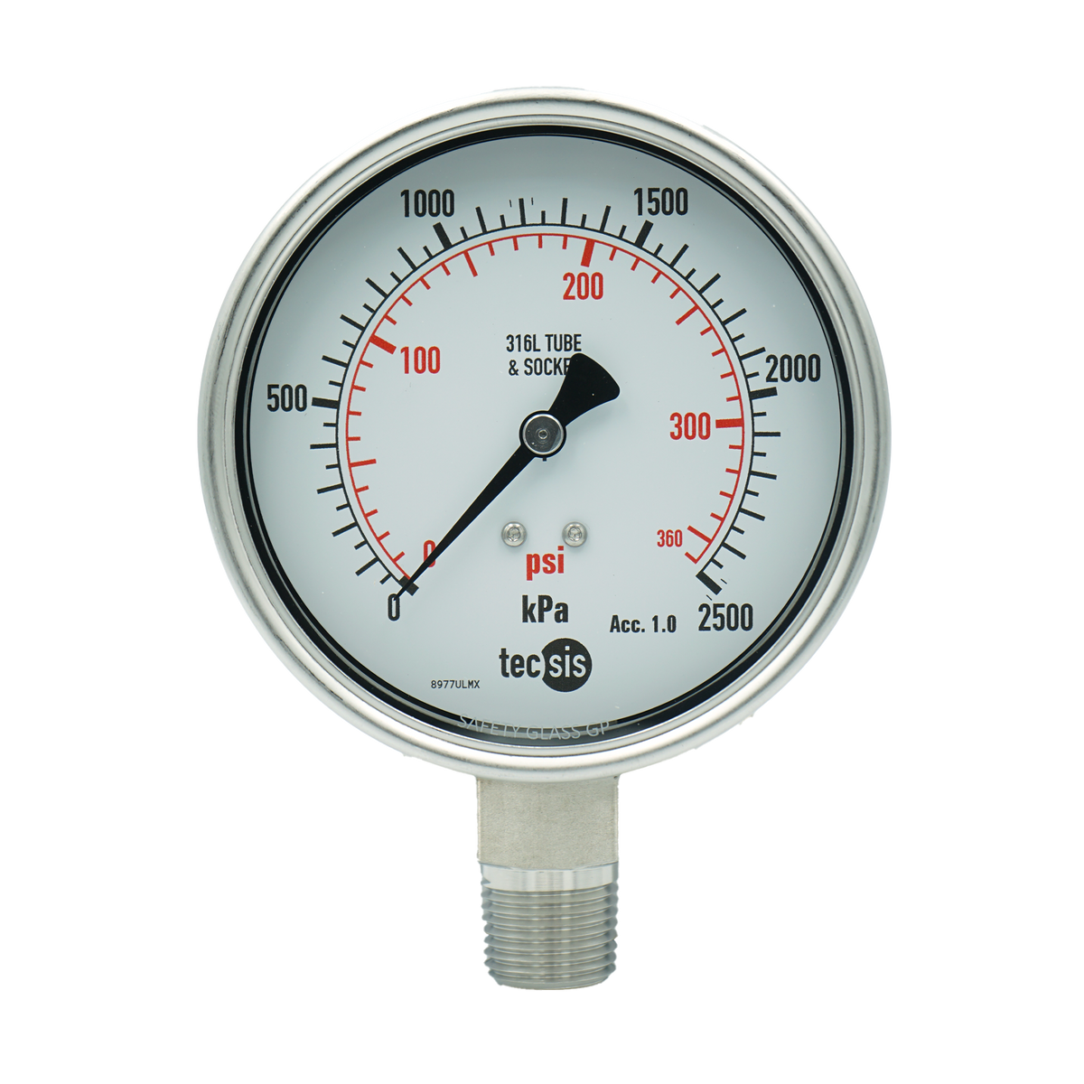P2325 100mm Bottom-Entry Pressure Gauge: All Stainless Steel, 1/2" NPT