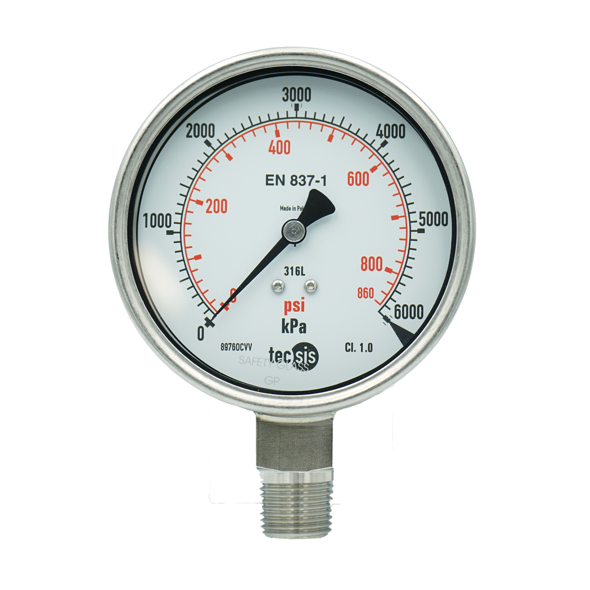 P2325 100mm Bottom-Entry Pressure Gauge: All Stainless Steel, 1/2" NPT