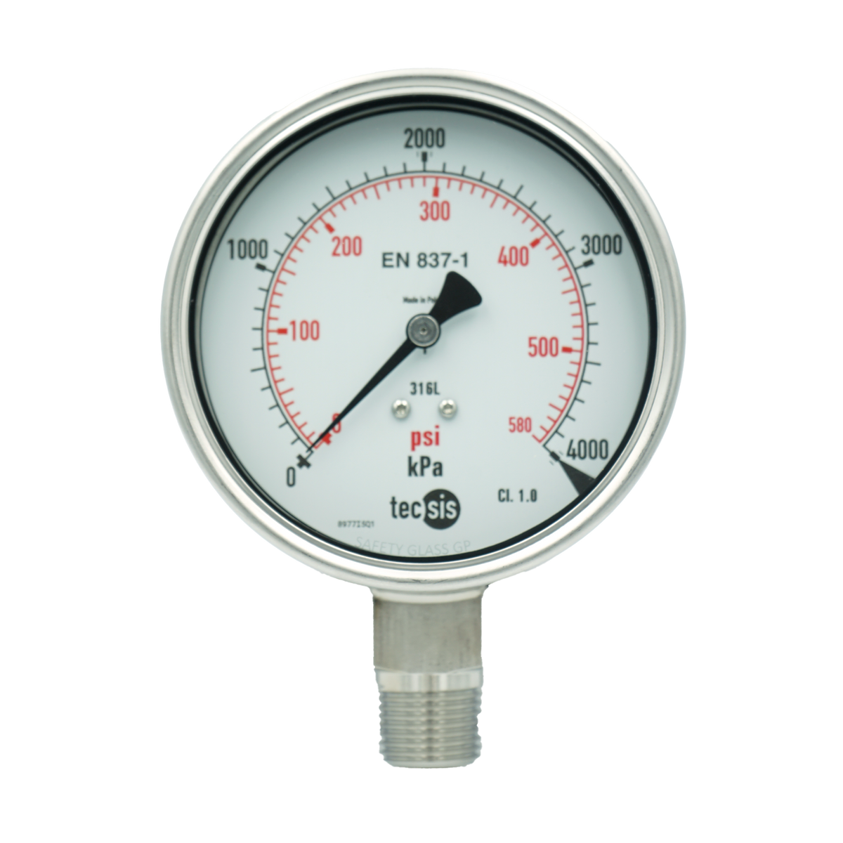 P2032 63mm Bottom-Entry Pressure Gauge: All Stainless Steel, 1/4" BSPT