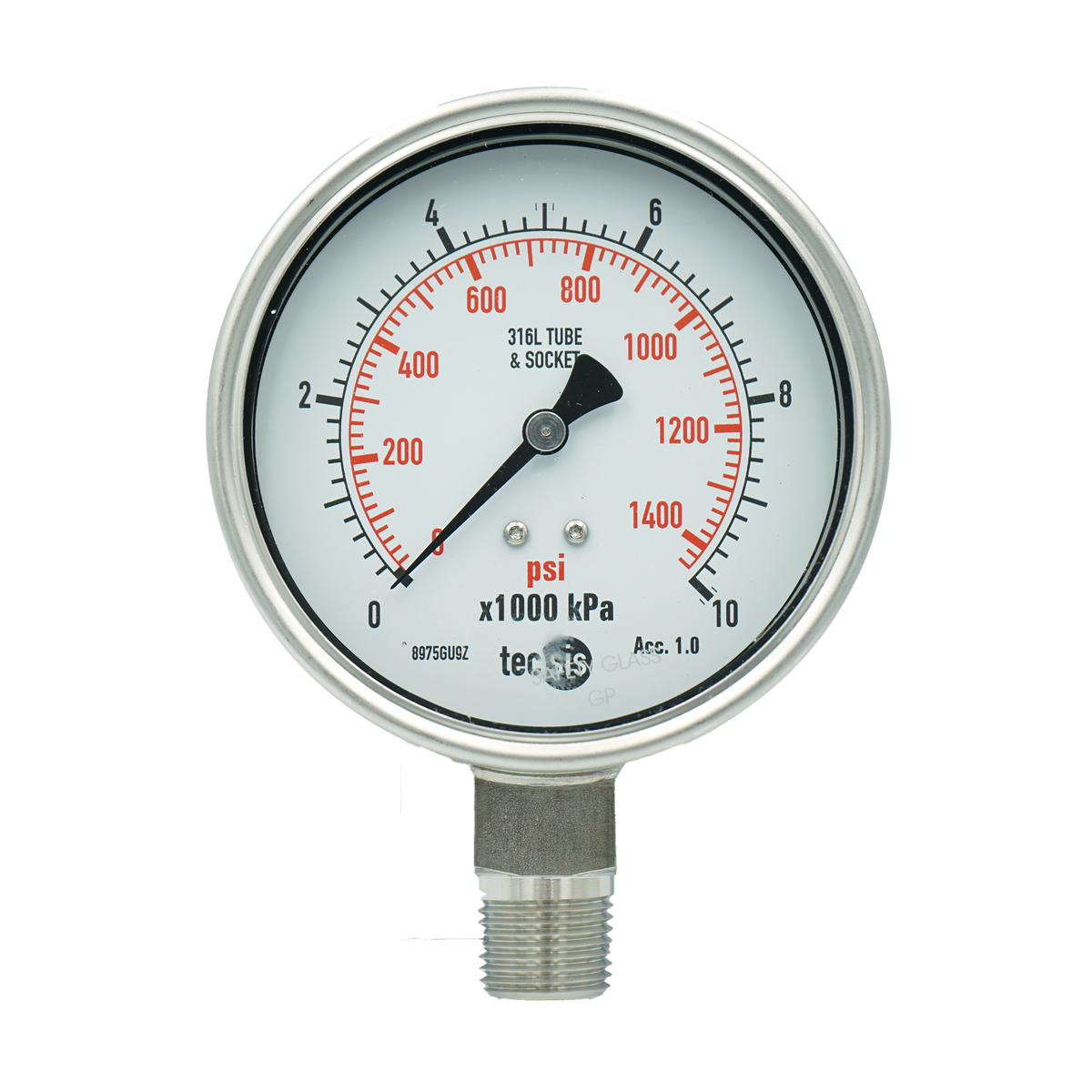 P2032 63mm Bottom-Entry Pressure Gauge: All Stainless Steel, 1/4" BSPT