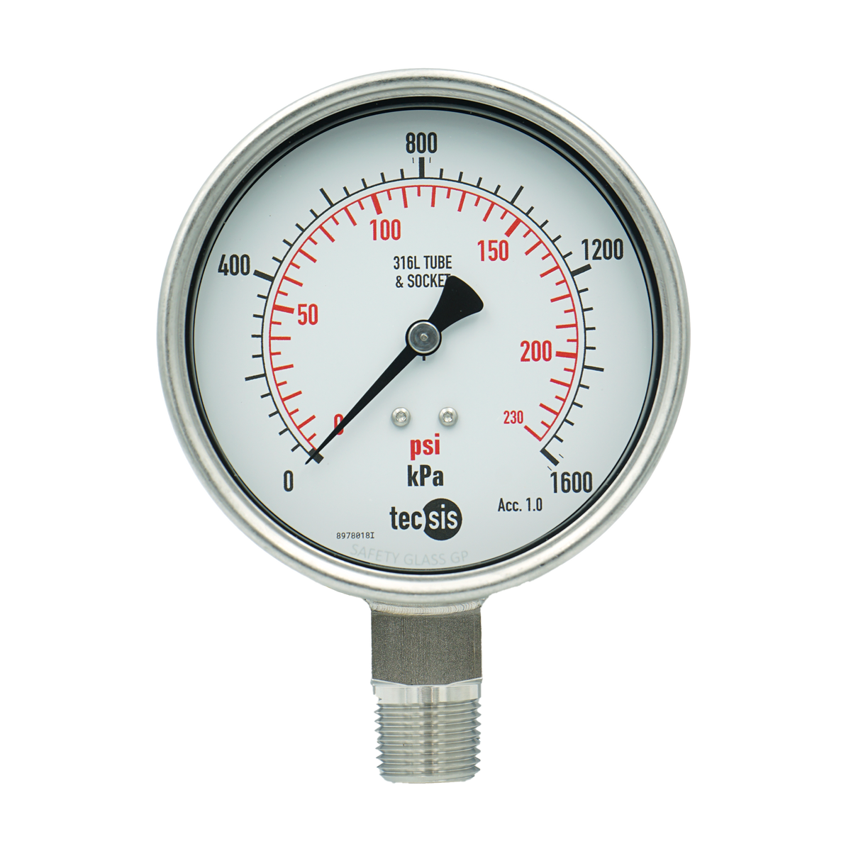 P2325 100mm Bottom-Entry Pressure Gauge: All Stainless Steel, 1/2" NPT