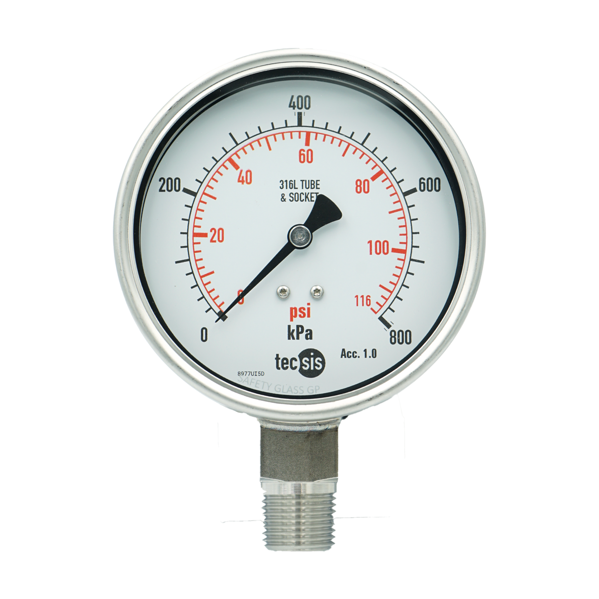 P2325 100mm Bottom-Entry Pressure Gauge: All Stainless Steel, 1/2" NPT