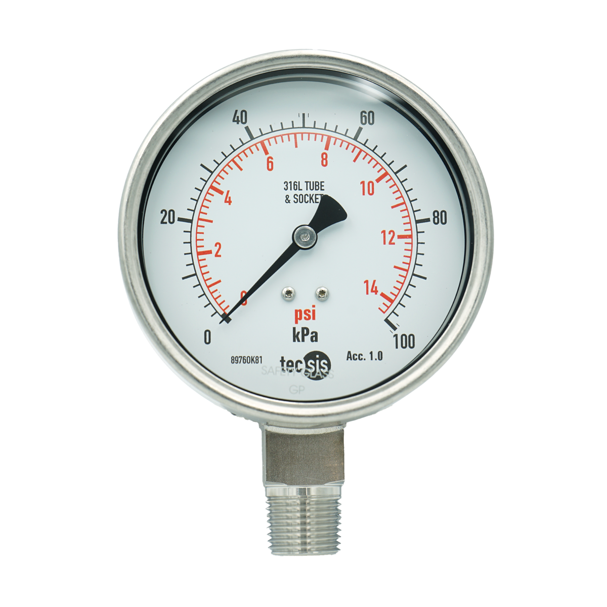 P2325 100mm Bottom-Entry Pressure Gauge: All Stainless Steel, 1/2" NPT