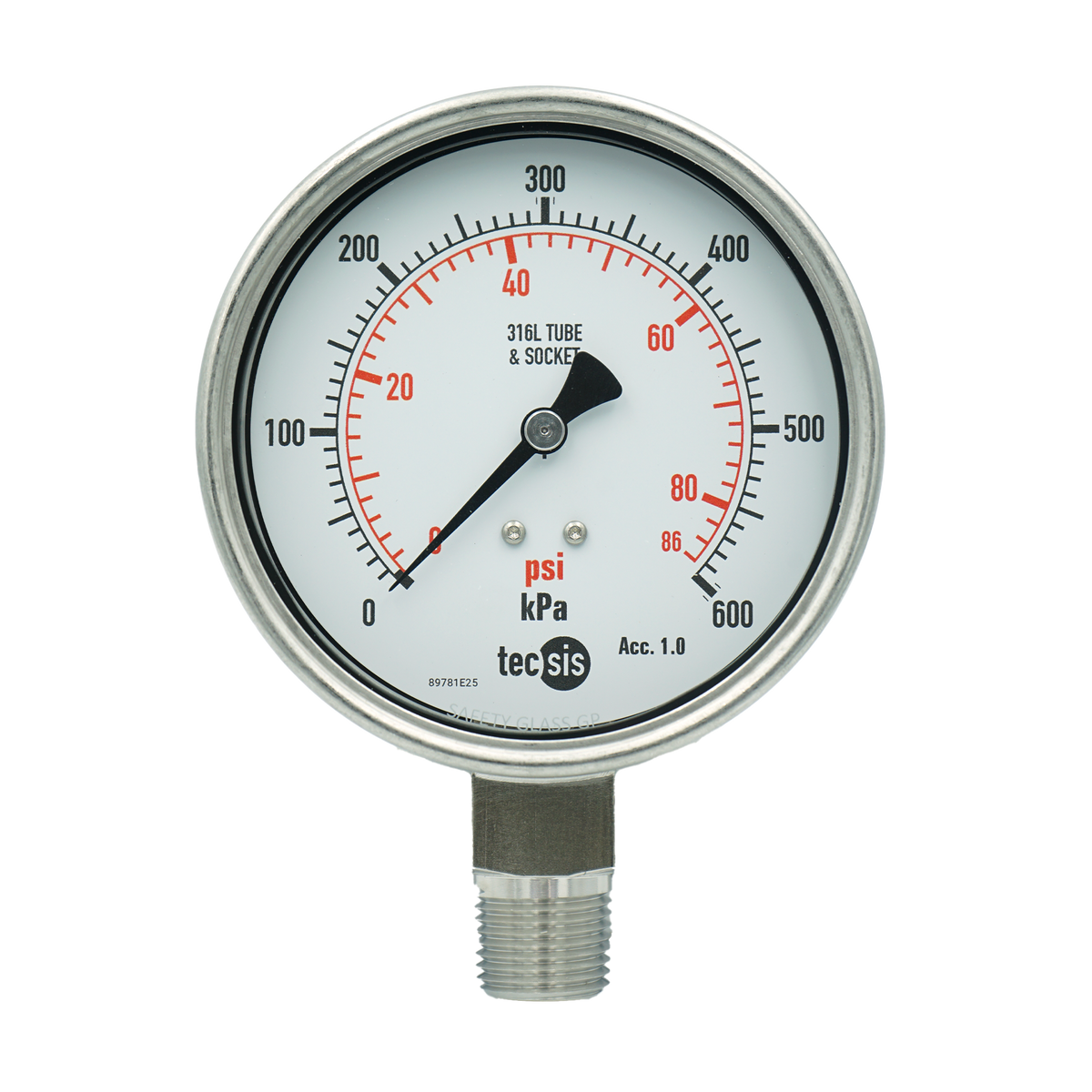 P2032 63mm Bottom-Entry Pressure Gauge: All Stainless Steel, 1/4" BSPT
