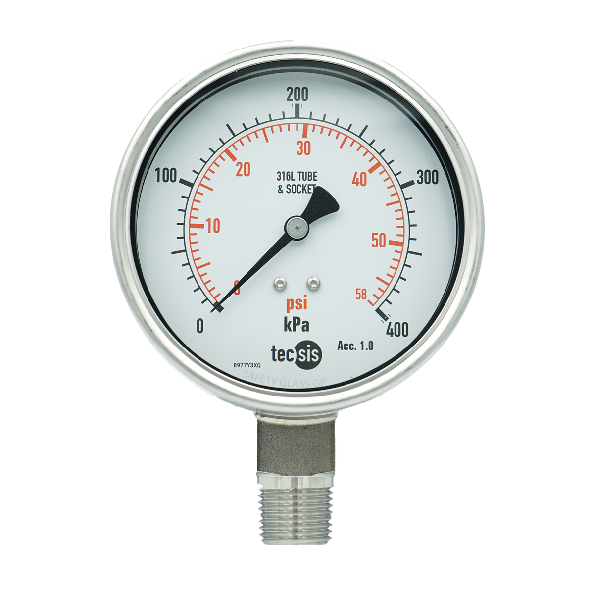 P2325 100mm Bottom-Entry Pressure Gauge: All Stainless Steel, 1/2" NPT