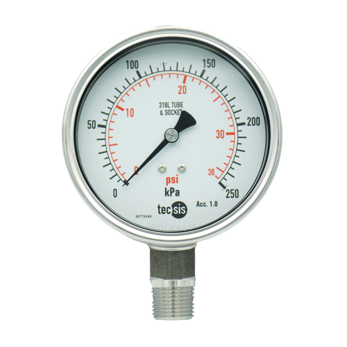 P2032 63mm Bottom-Entry Pressure Gauge: All Stainless Steel, 1/4" BSPT