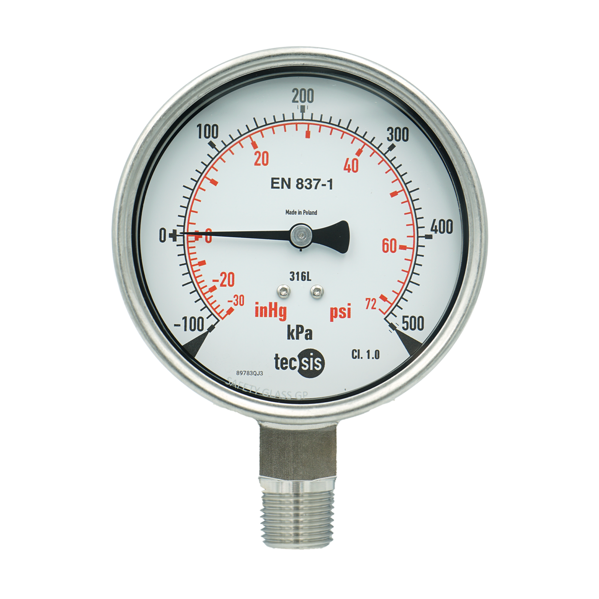 P2325 100mm Bottom-Entry Pressure Gauge: All Stainless Steel, 1/2" NPT