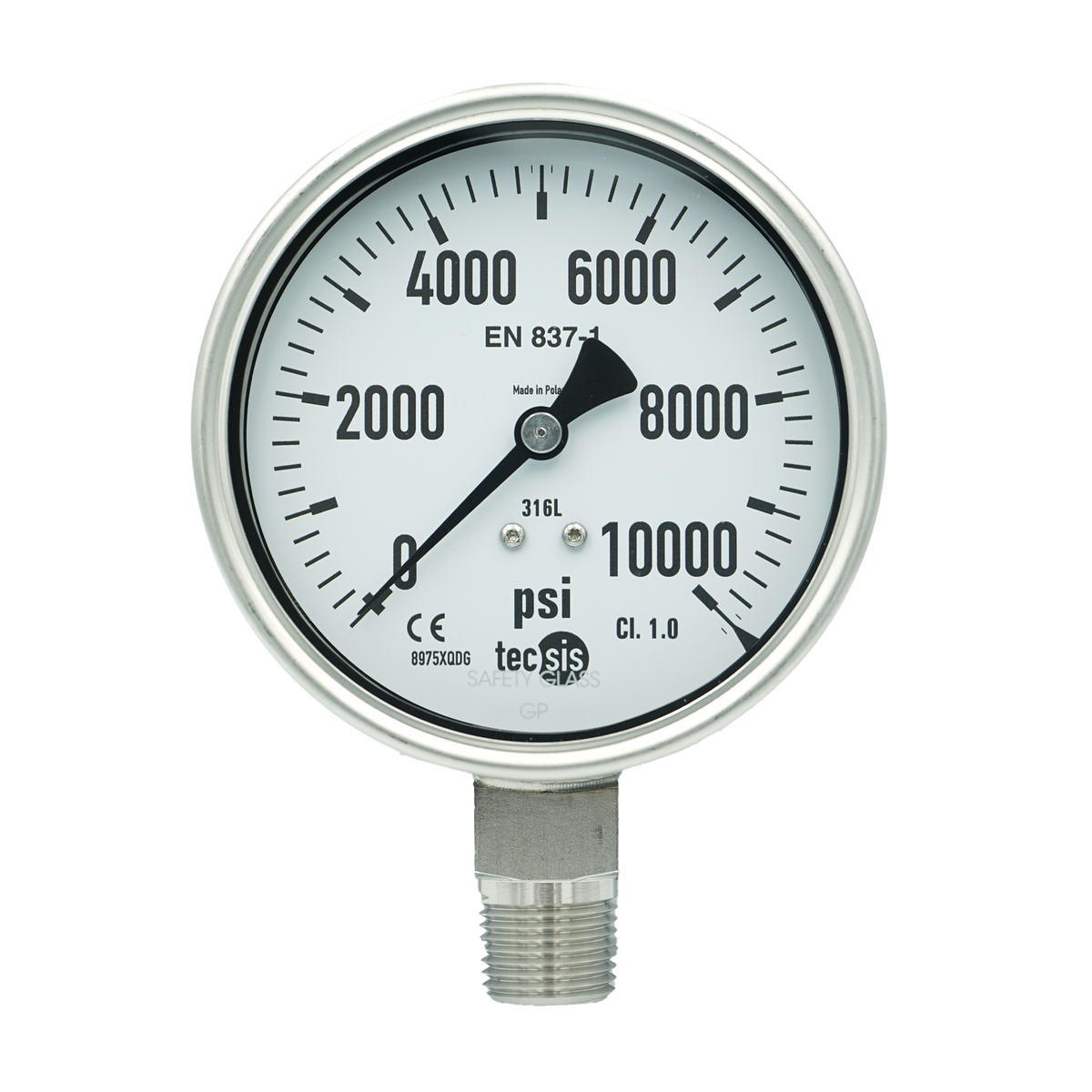 P2325 100mm Bottom-Entry Pressure Gauge: All Stainless Steel, 1/2" NPT