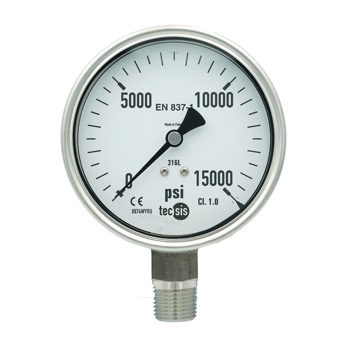 P2325 100mm Bottom-Entry Pressure Gauge: All Stainless Steel, 1/2" NPT