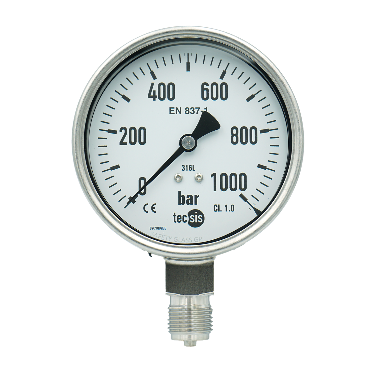 P2325 100mm Bottom-Entry Pressure Gauge: All Stainless Steel, 1/2" NPT