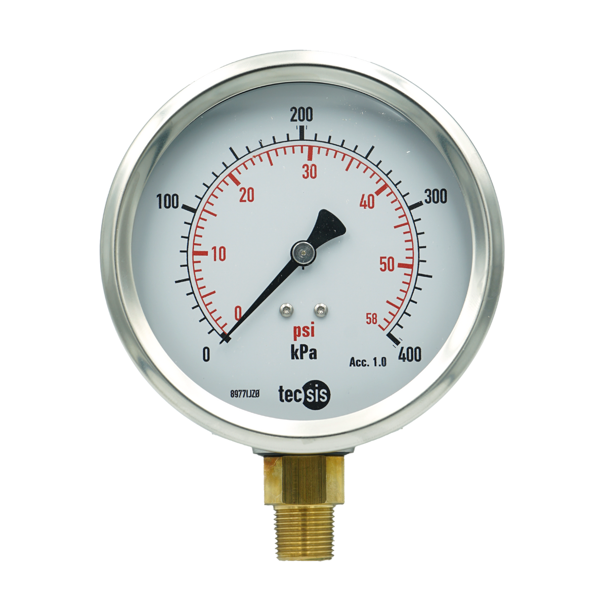 P1776 100mm Bottom-Entry Pressure Gauge: Brass Internals, 3/8" BSPT