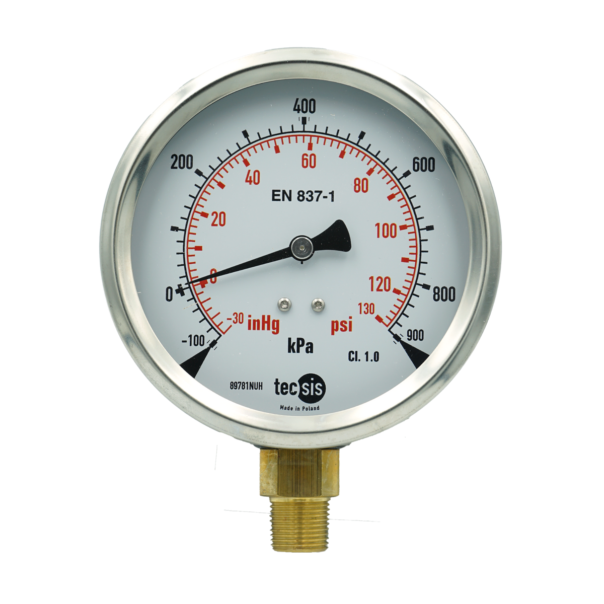 P1776 100mm Bottom-Entry Pressure Gauge: Brass Internals, 3/8" BSPT