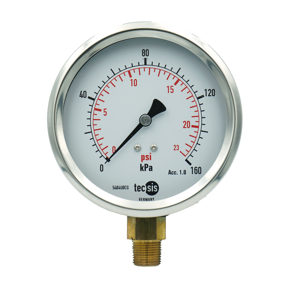 P1776 100mm Bottom-Entry Pressure Gauge: Brass Internals, 3/8" BSPT