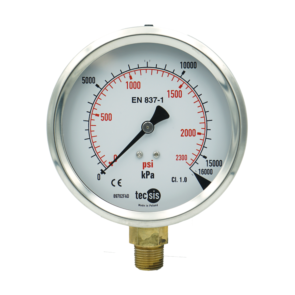 P1776 100mm Bottom-Entry Pressure Gauge: Brass Internals, 3/8" BSPT