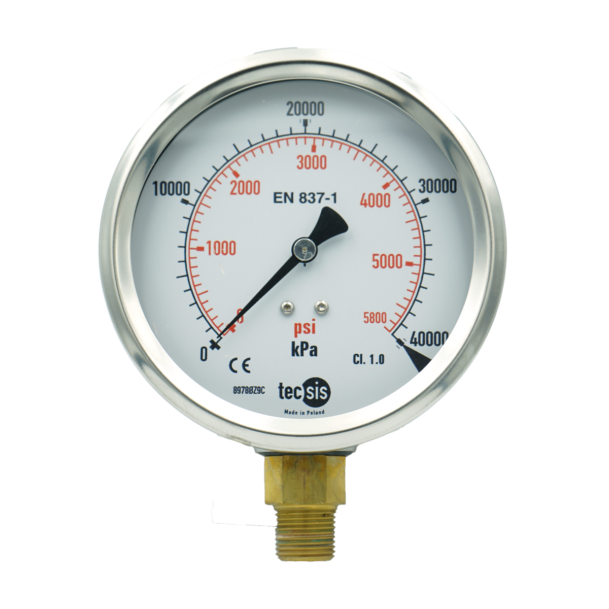 P1776 100mm Bottom-Entry Pressure Gauge: Brass Internals, 3/8" BSPT