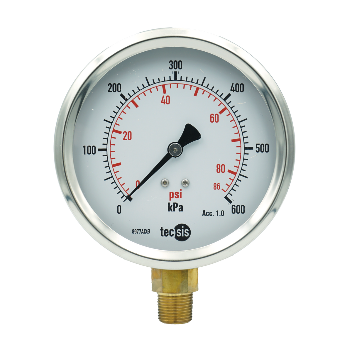 P1776 100mm Bottom-Entry Pressure Gauge: Brass Internals, 3/8" BSPT