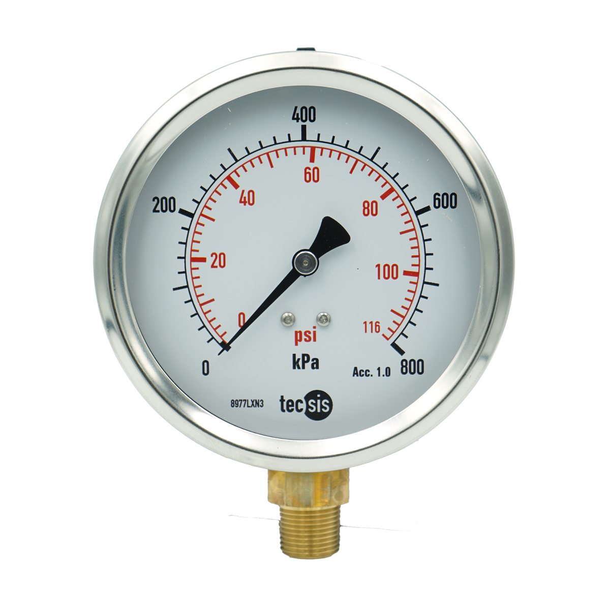 P1776 100mm Bottom-Entry Pressure Gauge: Brass Internals, 3/8" BSPT