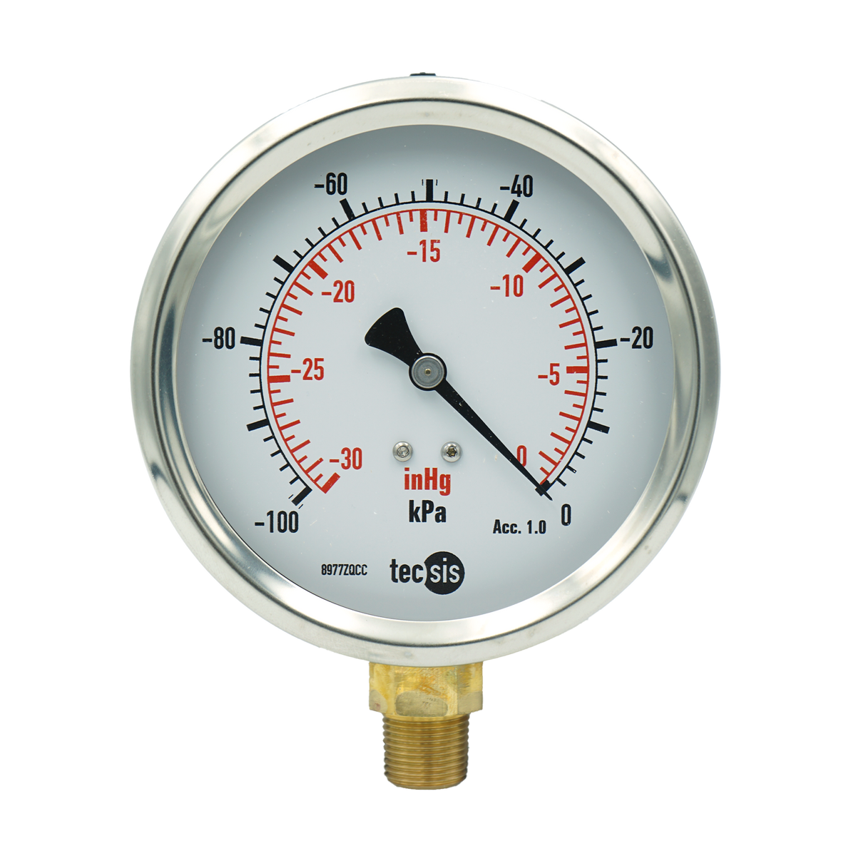 P1776 100mm Bottom-Entry Pressure Gauge: Brass Internals, 3/8" BSPT