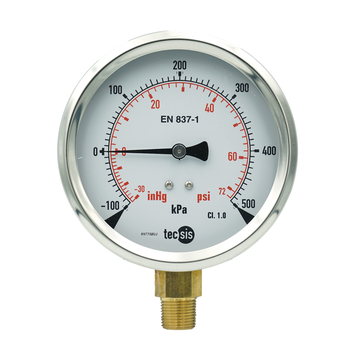 P1776 100mm Bottom-Entry Pressure Gauge: Brass Internals, 3/8" BSPT