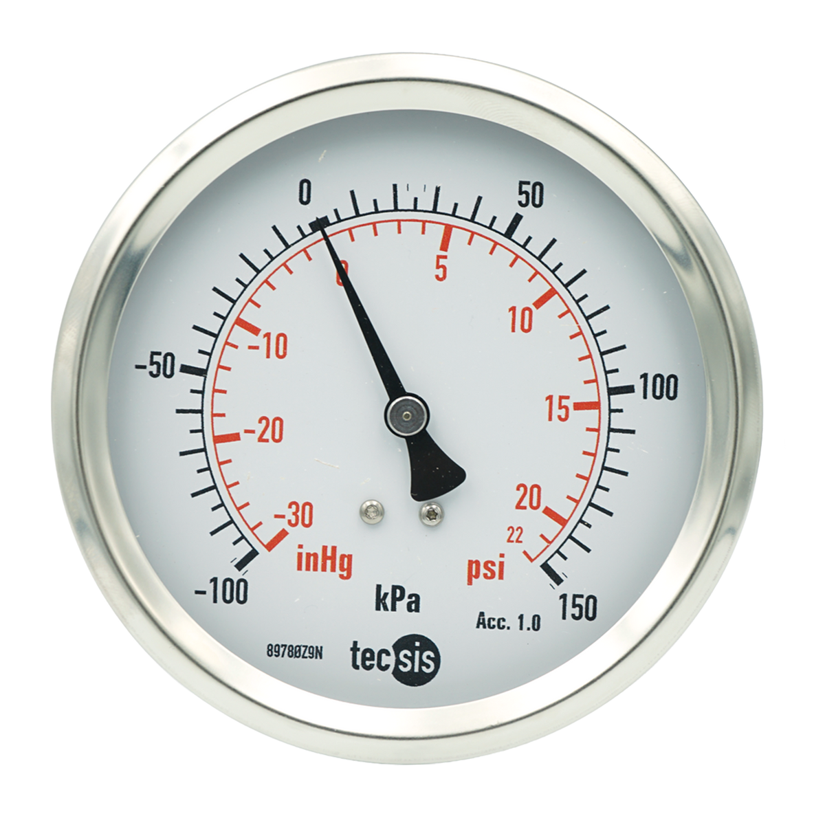 P1777 100mm Rear Entry Pressure Gauge: Brass Internals