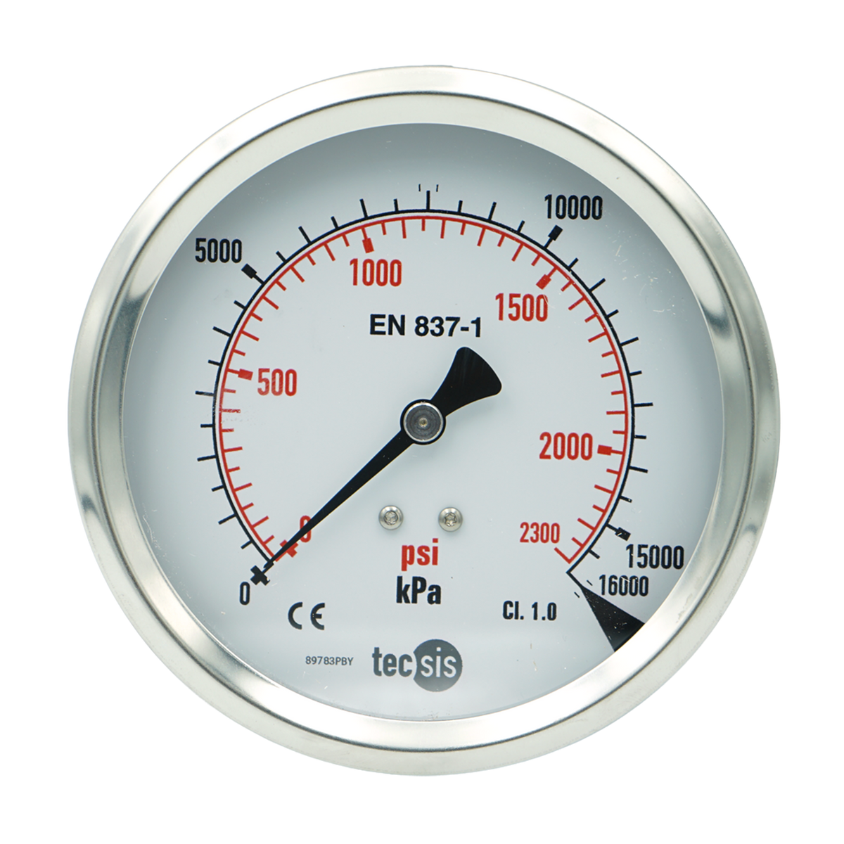 P1777 100mm Rear Entry Pressure Gauge: Brass Internals