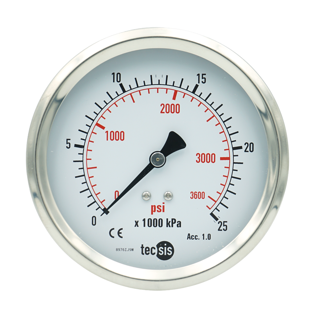 P1777 100mm Rear Entry Pressure Gauge: Brass Internals