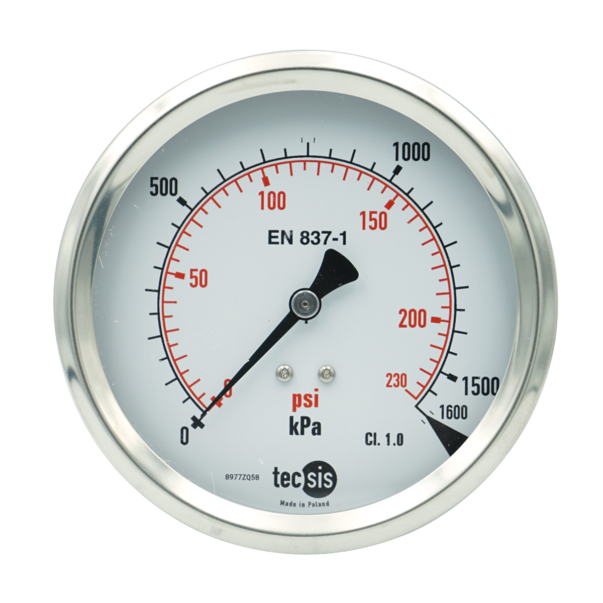 P1777 100mm Rear Entry Pressure Gauge: Brass Internals