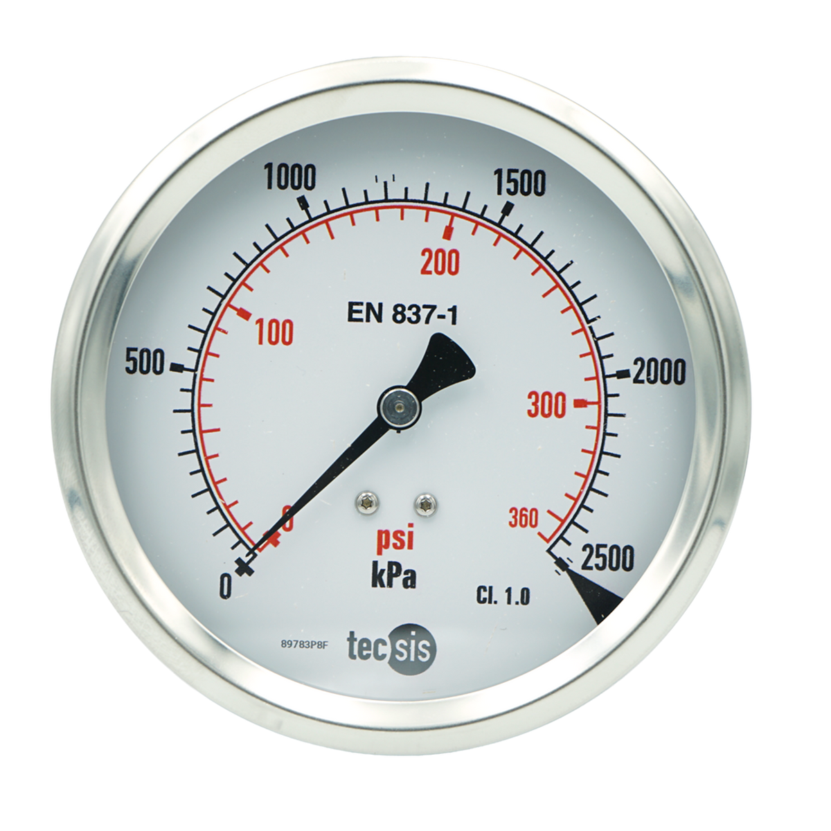 P1777 100mm Rear Entry Pressure Gauge: Brass Internals