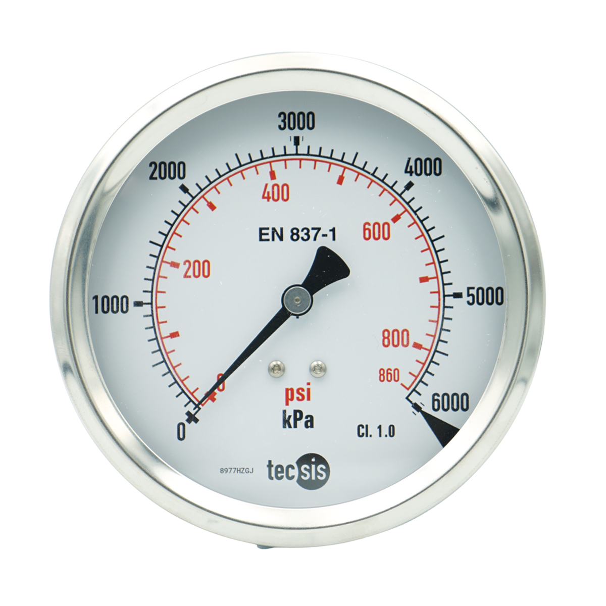 P1777 100mm Rear Entry Pressure Gauge: Brass Internals
