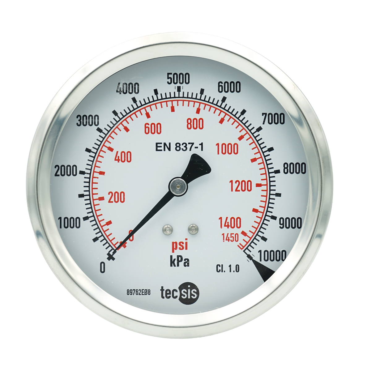 P1777 100mm Rear Entry Pressure Gauge: Brass Internals
