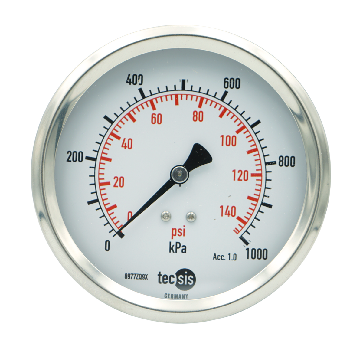 P1777 100mm Rear Entry Pressure Gauge: Brass Internals