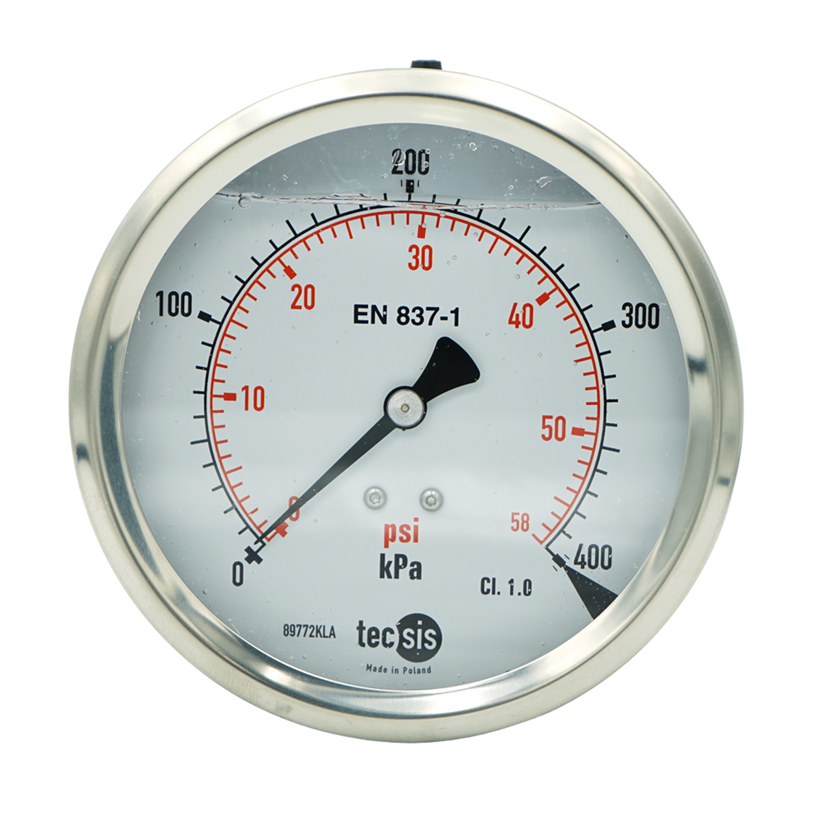 P1777 100mm Rear Entry Pressure Gauge: Brass Internals
