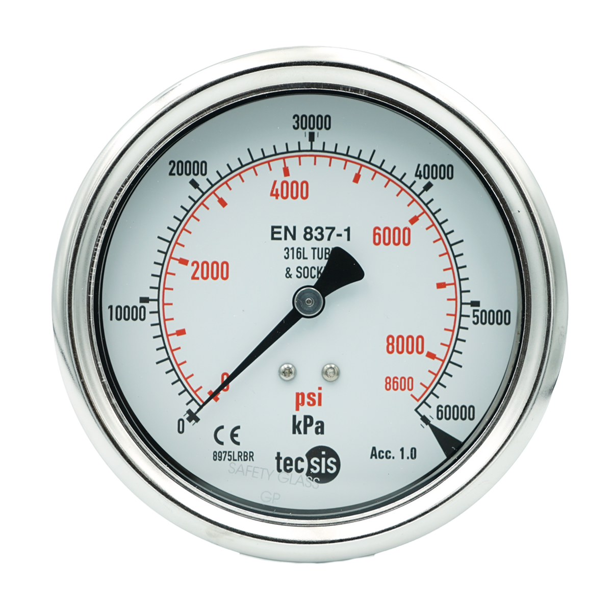 P2329 100mm Rear-Entry Pressure Gauge: All Stainless Steel, 1/2" NPT