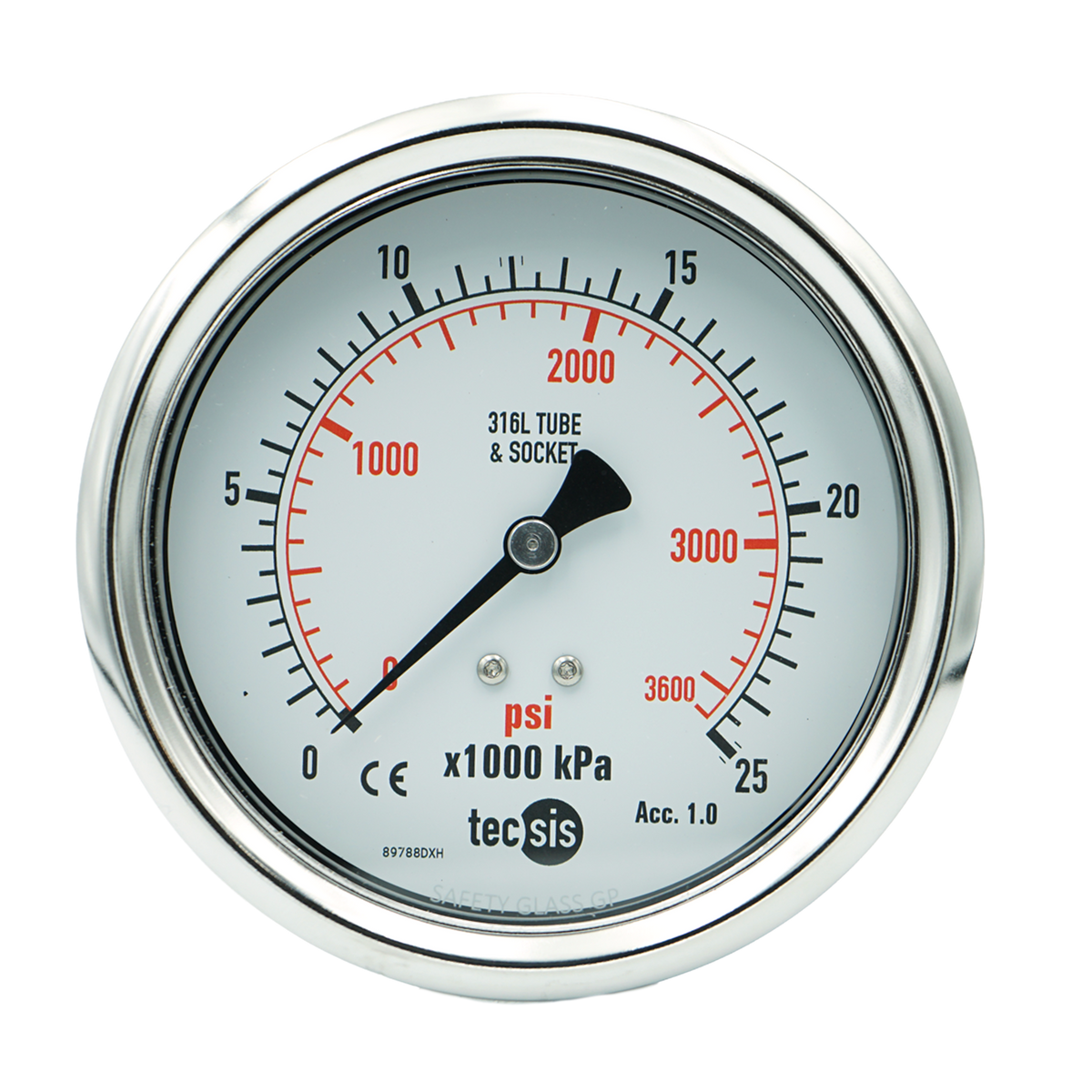 P2329 100mm Rear-Entry Pressure Gauge: All Stainless Steel, 1/2" NPT