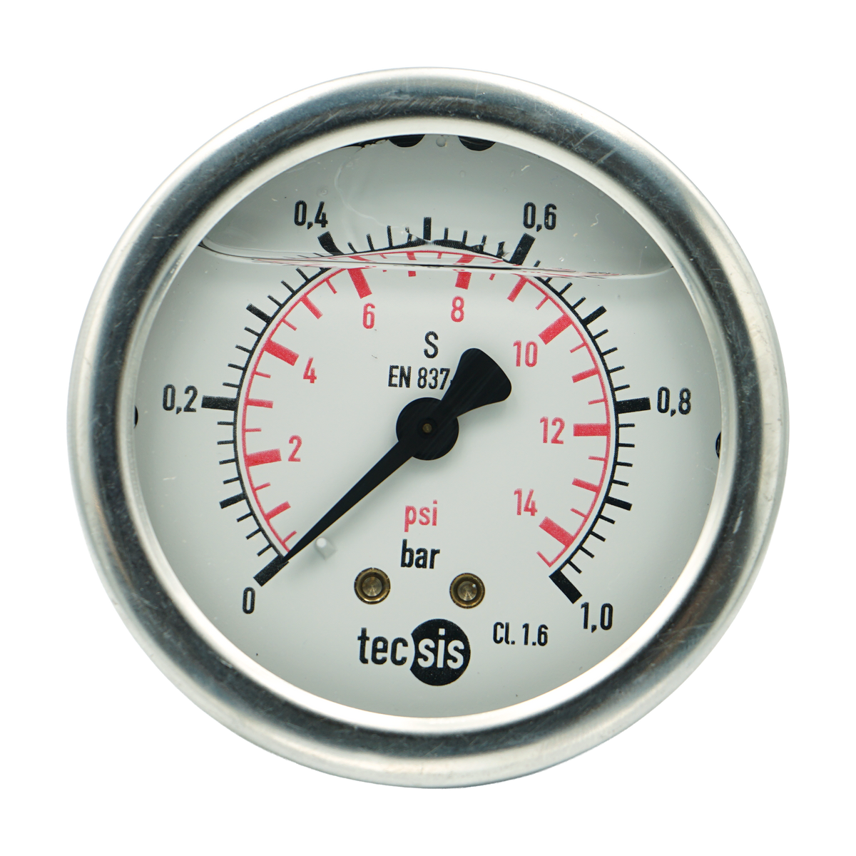 P1453 63mm Rear-Entry Pressure Gauge: Brass Internals, 1/4" BSPT or G1/4" BSPP