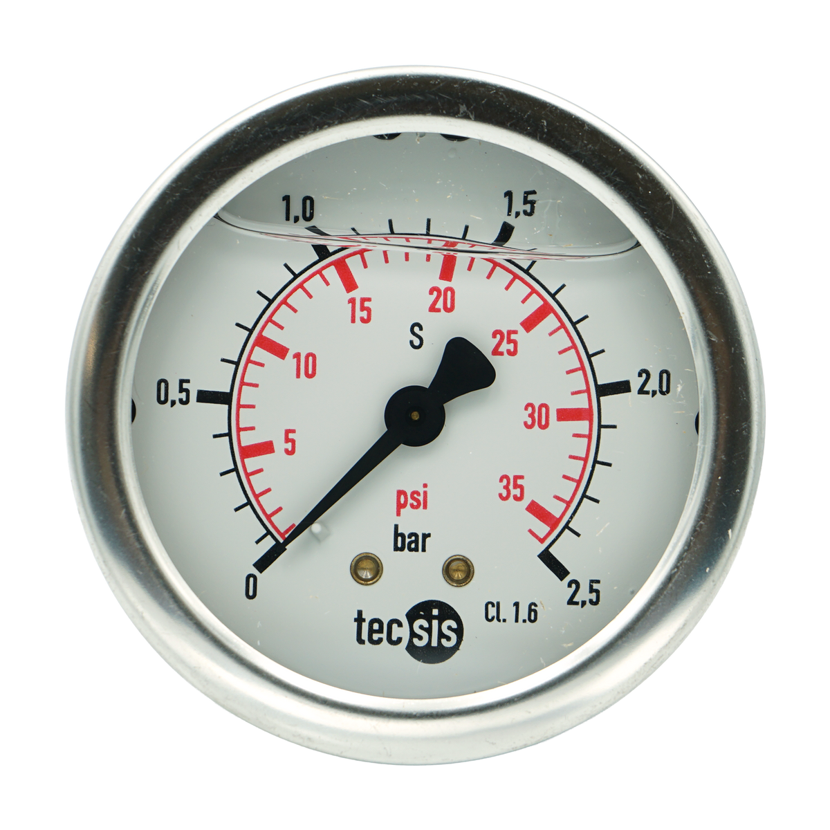 P1453 63mm Rear-Entry Pressure Gauge: Brass Internals, 1/4" BSPT or G1/4" BSPP