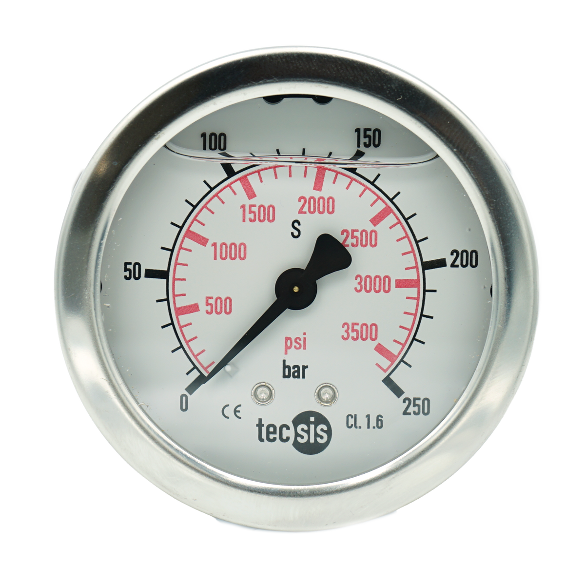 P1453 63mm Rear-Entry Pressure Gauge: Brass Internals, 1/4" BSPT or G1/4" BSPP