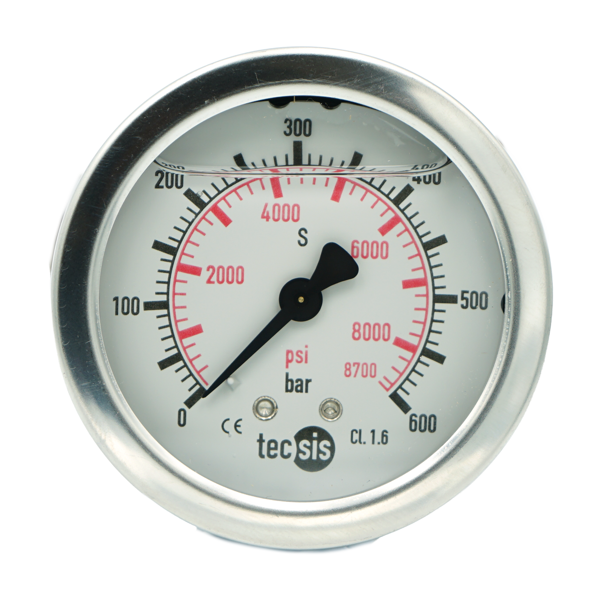 P1453 63mm Rear-Entry Pressure Gauge: Brass Internals, 1/4" BSPT or G1/4" BSPP
