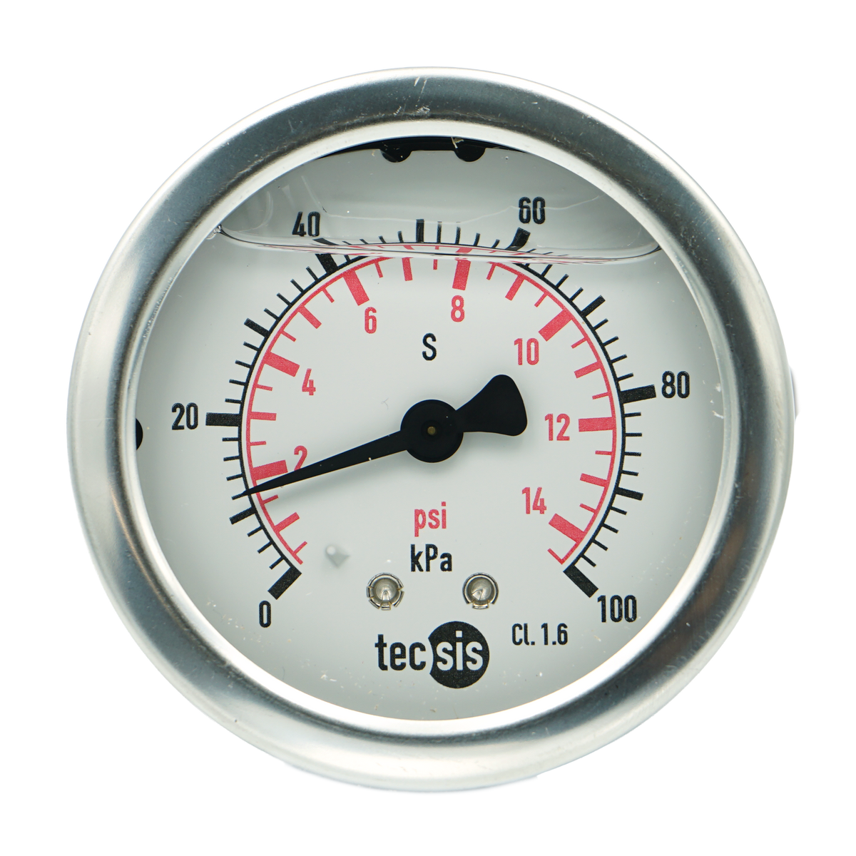 P1453 63mm Rear-Entry Pressure Gauge: Brass Internals, 1/4" BSPT or G1/4" BSPP