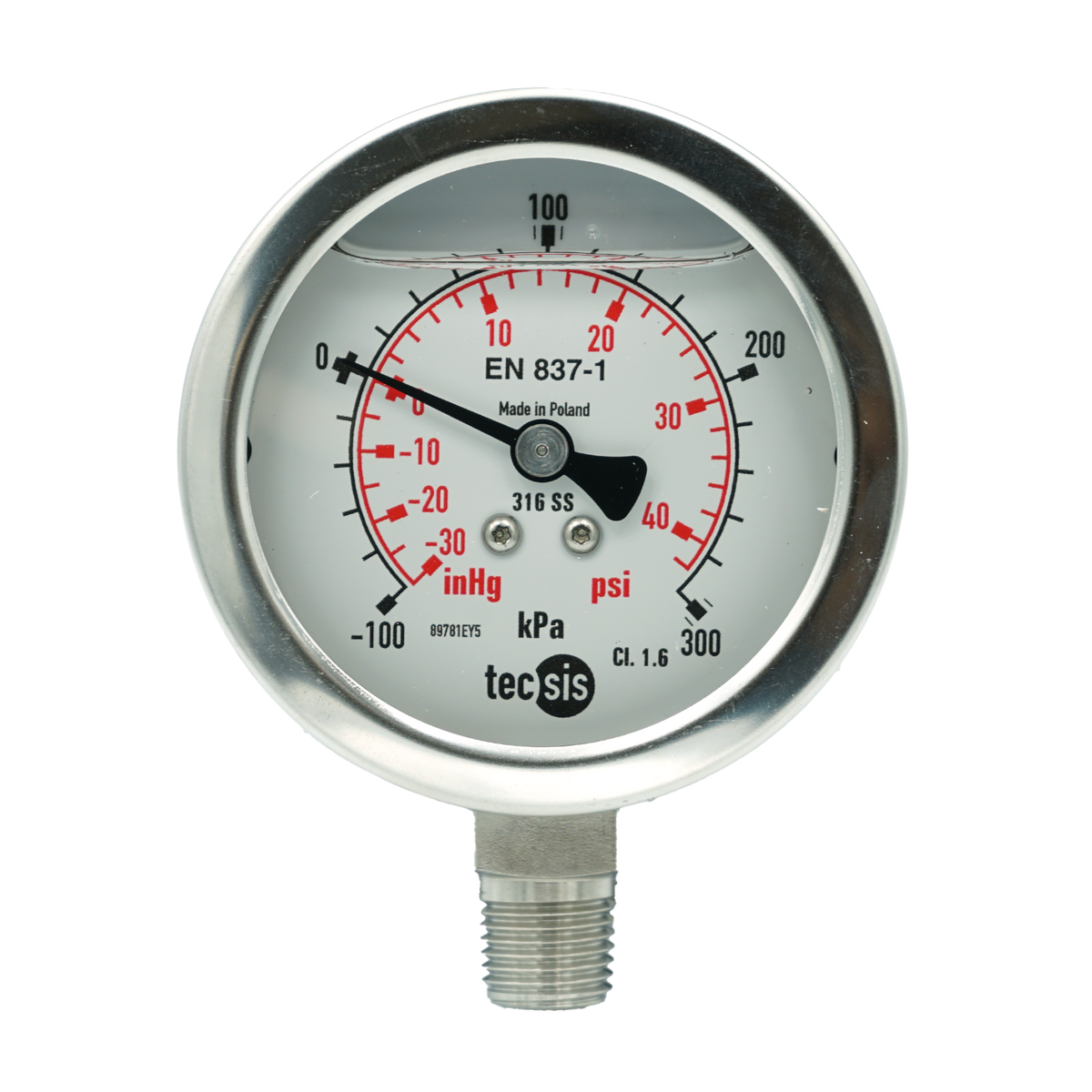 P2032 63mm Bottom-Entry Pressure Gauge: All Stainless Steel, 1/4" BSPT